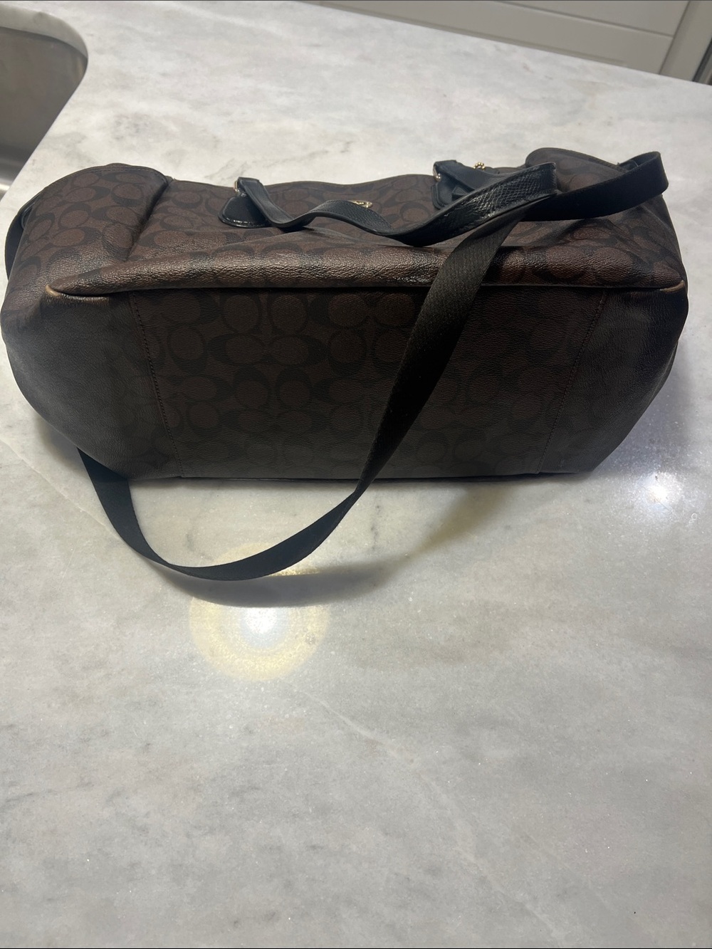 Coach Brown Signature Tote with Black Straps and Gold Hardware - Picture 5 of 7